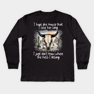 We're On The Borderline Dangerously Fine And Unforgiven Bull Skull Deserts Kids Long Sleeve T-Shirt